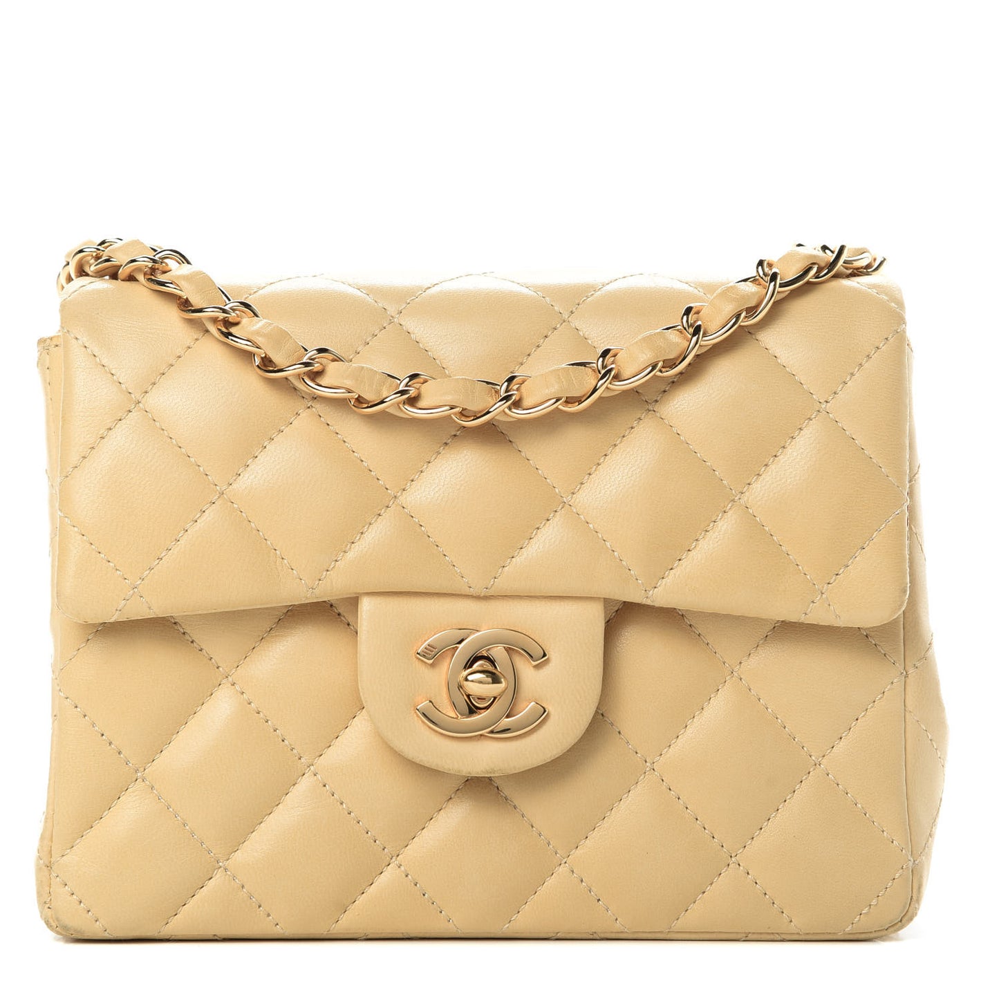 Lambskin Quilted Mini Square Flap Beige