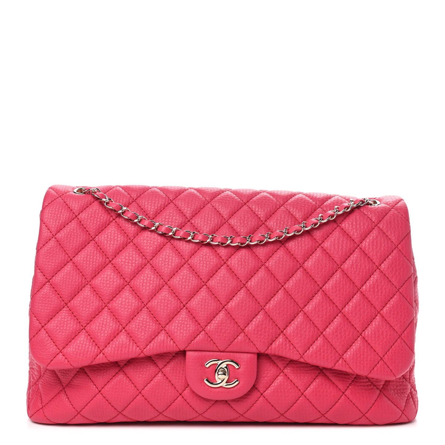 Calfskin Quilted Small XXL Travel Flap Bag Dark Pink