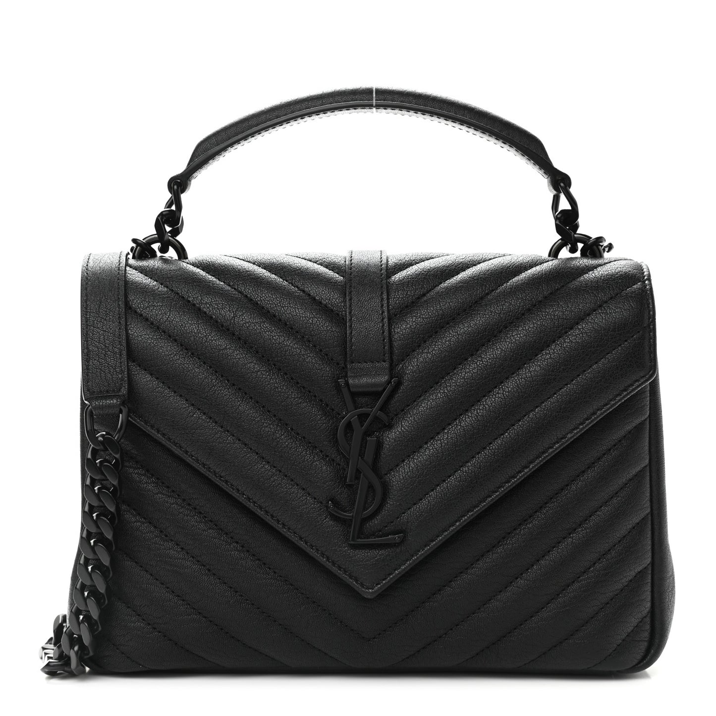 Sheepskin Matelasse Chevron Monogram Monochrome Medium College Bag Black
