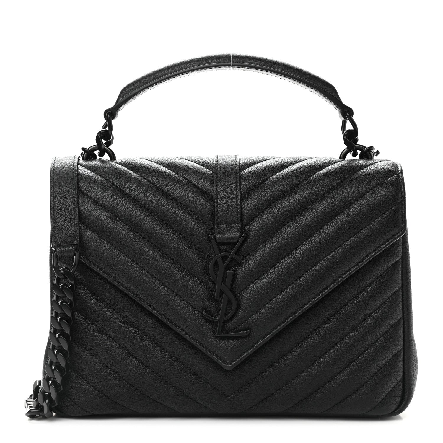 Saint Laurent Sheepskin Matelasse Chevron Monogram Monochrome Medium College Bag Black 1 of 9