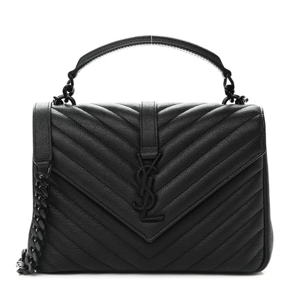 Saint Laurent Sheepskin Matelasse Chevron Monogram Monochrome Medium College Bag Black 1 of 9