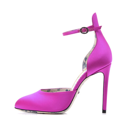 Gucci Satin Daisy Ankle Strap d'Orsay 105 Pumps 37 Fuchsia 1 of 8