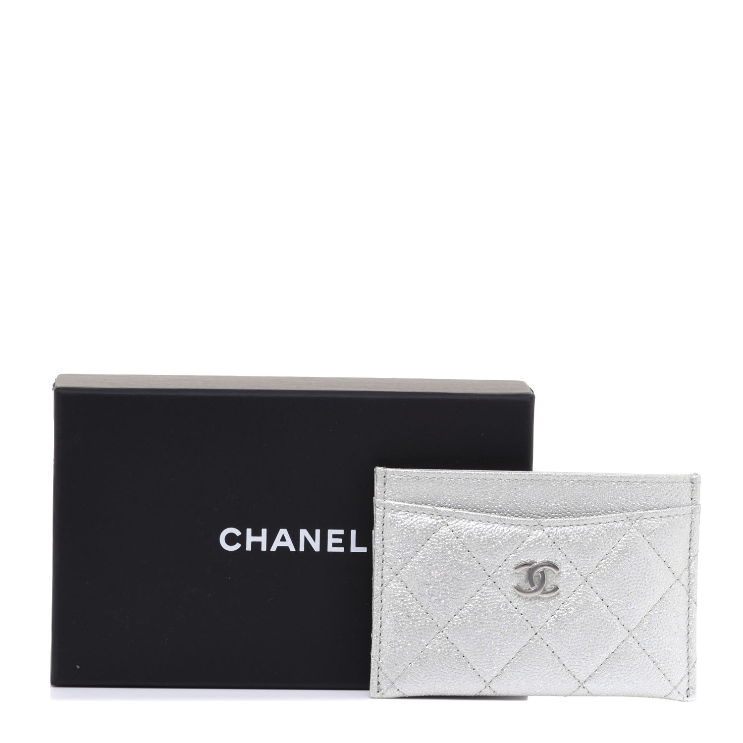 Chanel Glittered Metallic Caviar Quilted Card Holder Silver 9 of 9