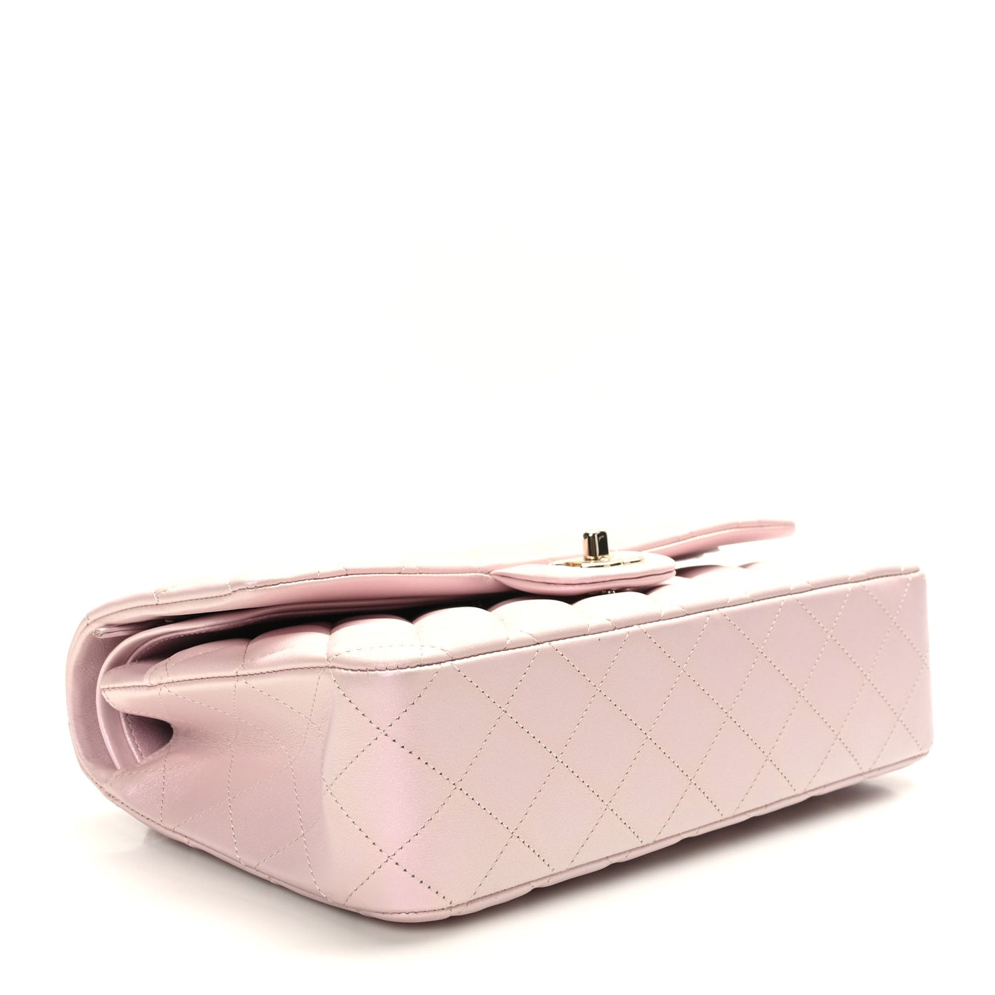 Iridescent Calfskin Quilted Medium Double Flap Light Pink
