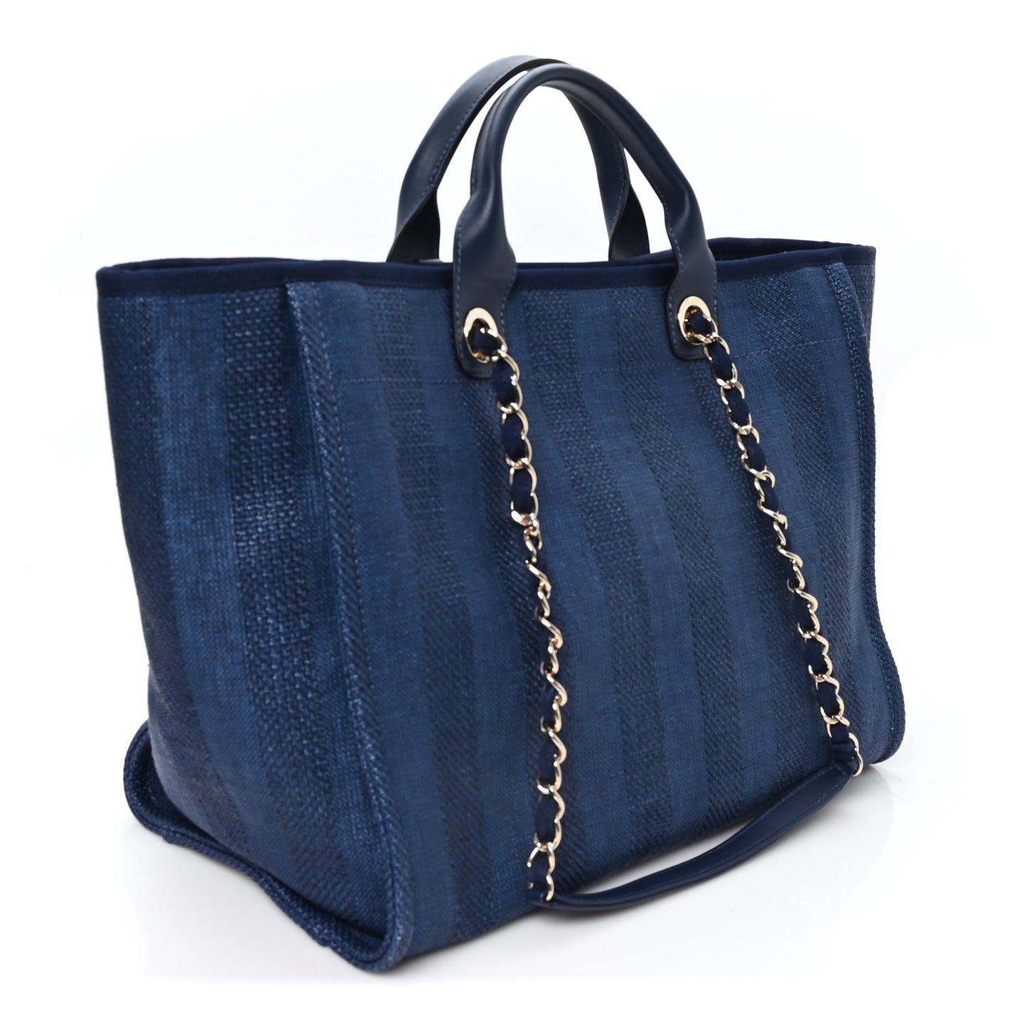 Mixed Fibers Striped Medium Deauville Tote Navy Blue
