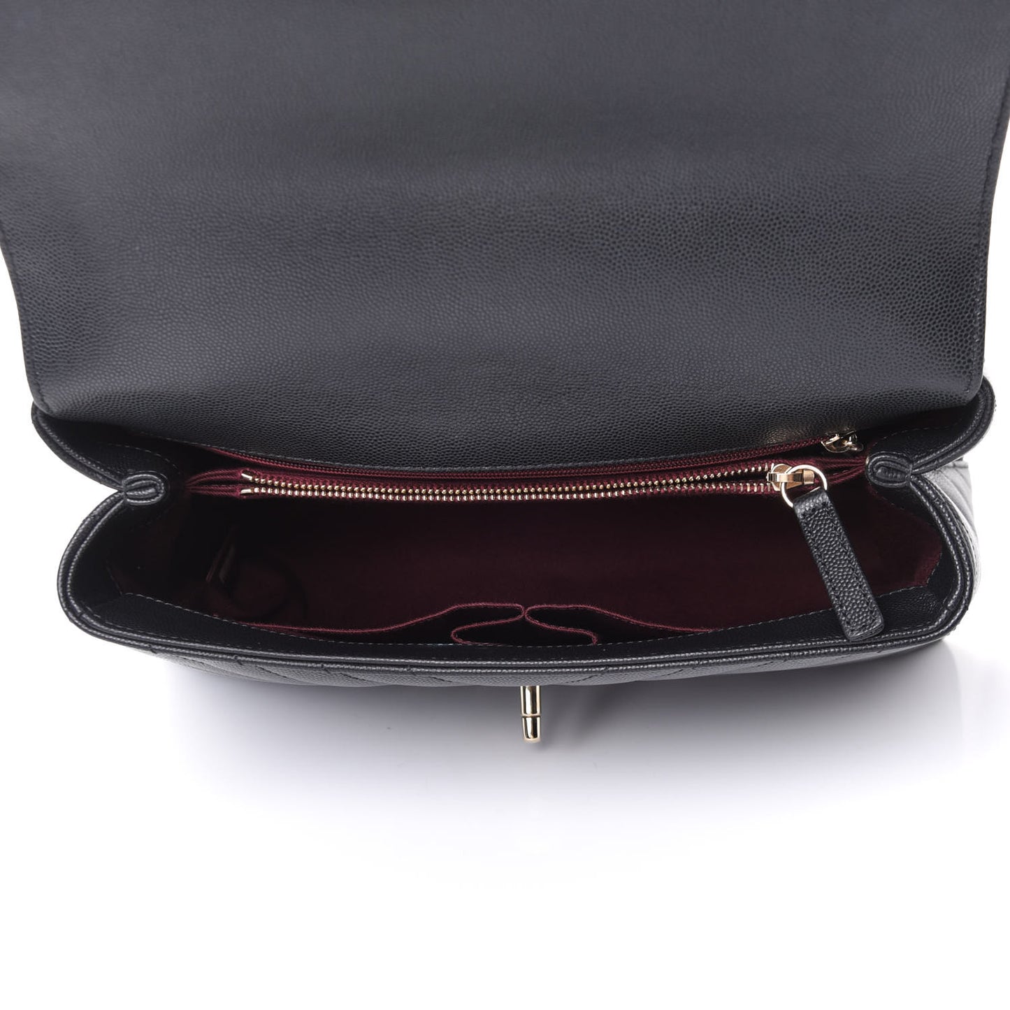 Caviar Lizard Embossed Chevron Quilted Medium Coco Handle Flap Black