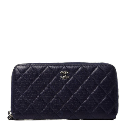 Chanel Woven Lambskin Quilted Large Zip Around Wallet Navy 1 of 14
