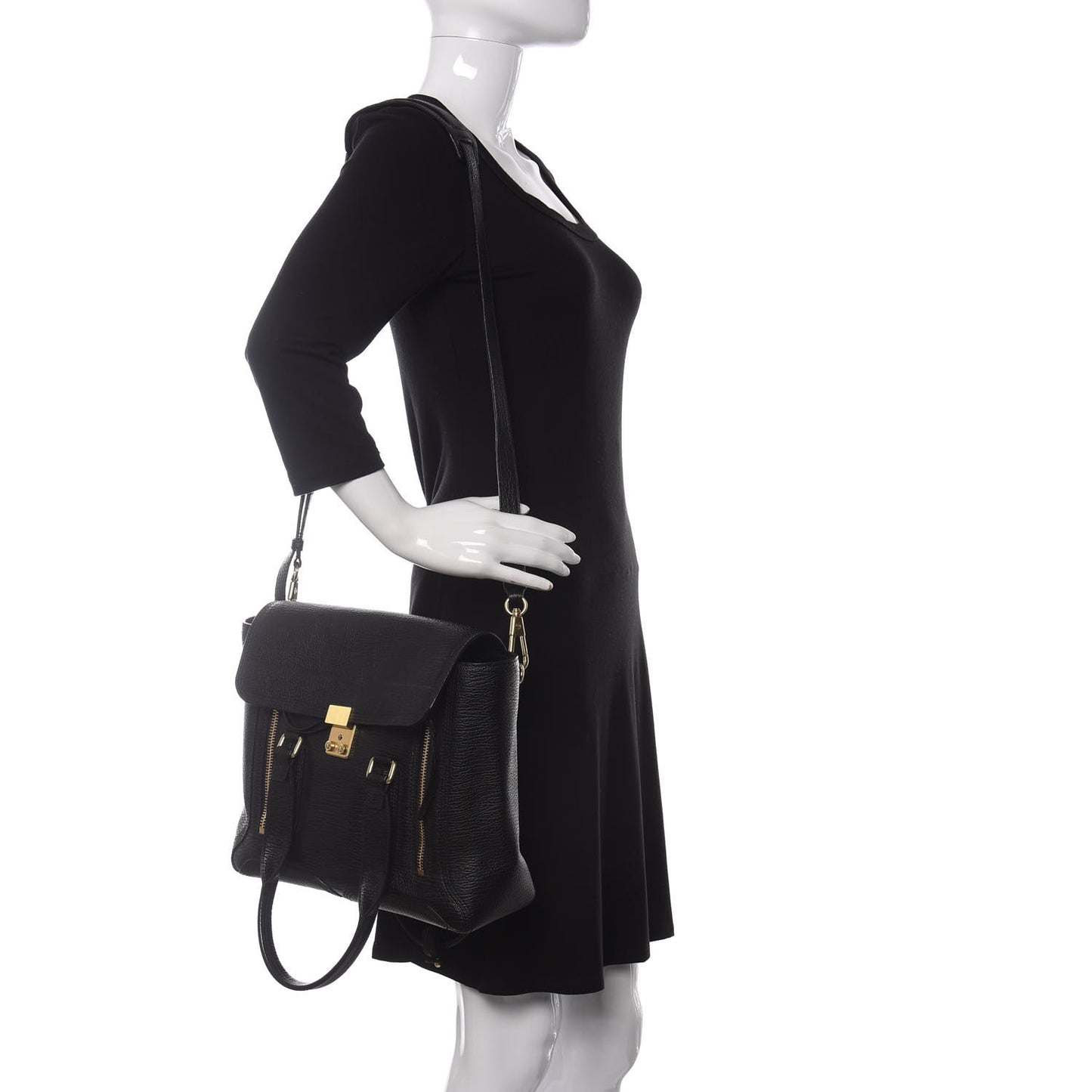Textured Calfskin Medium Pashli Satchel Black