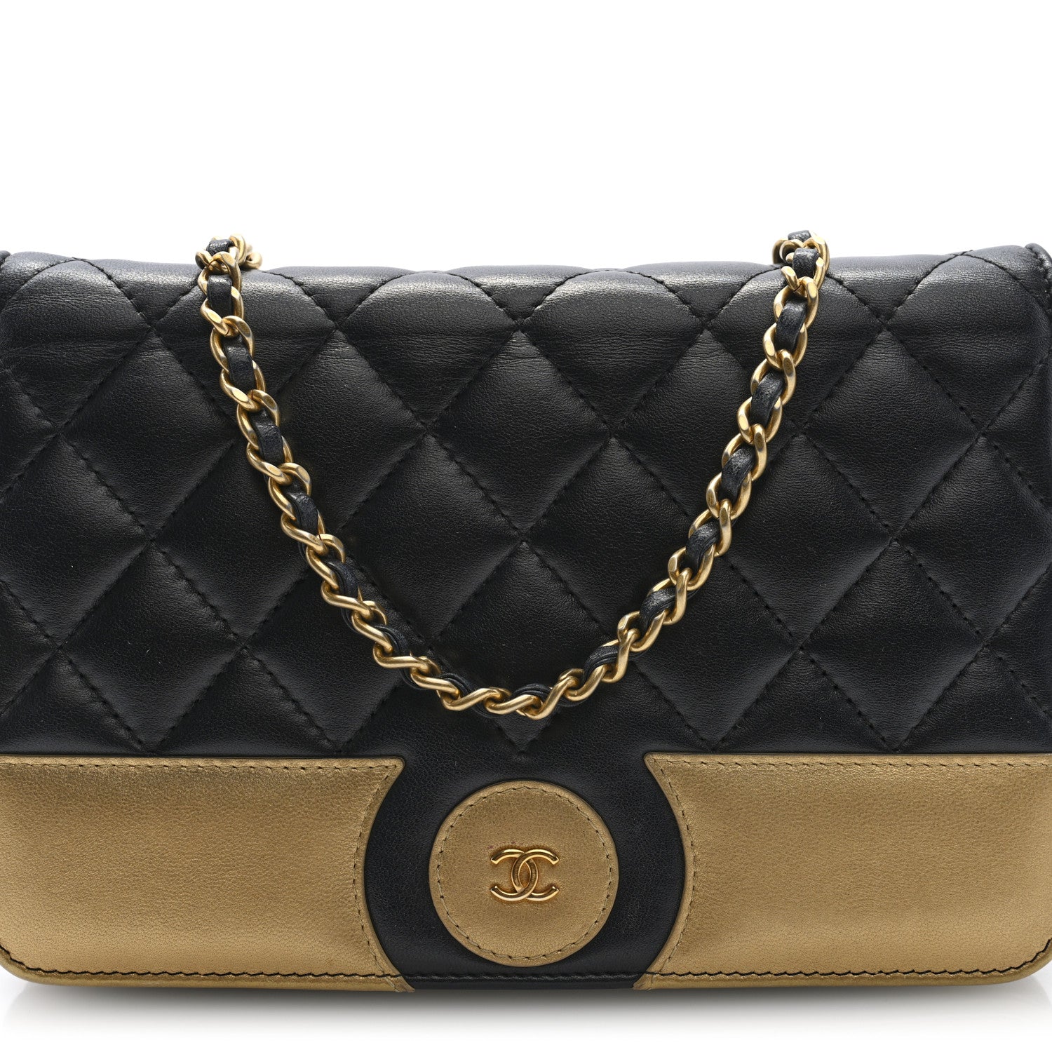 Chanel Lambskin Quilted Wallet On Chain WOC Black Gold 9 of 11