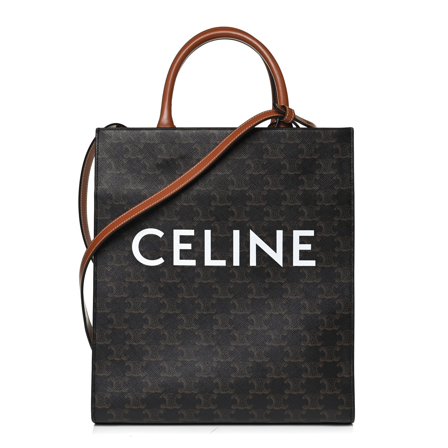 Celine Triomphe Canvas Calfskin Small Vertical Cabas Tan 1 of 9
