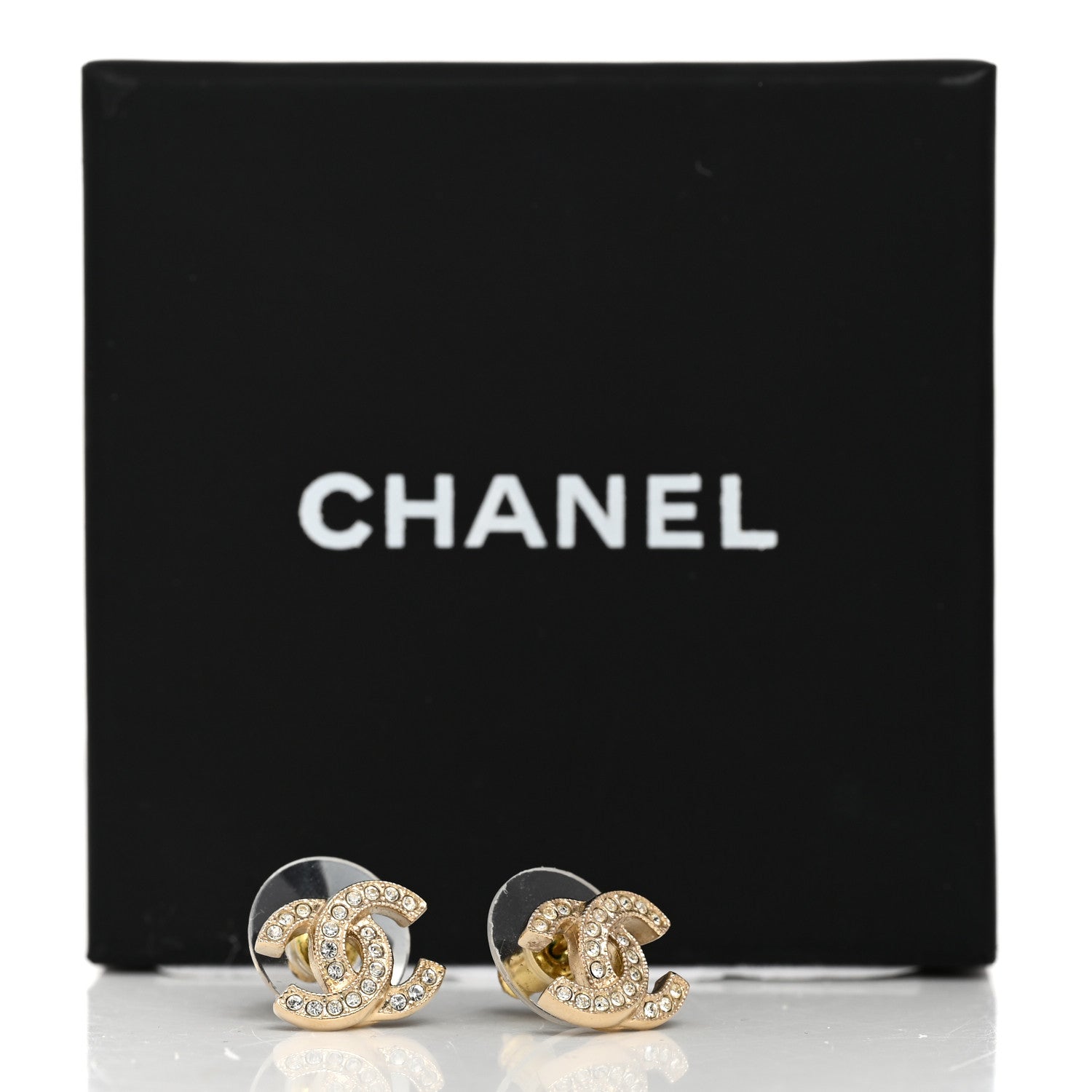 Chanel Crystal Mini Timeless CC Earrings Light Gold 5 of 5