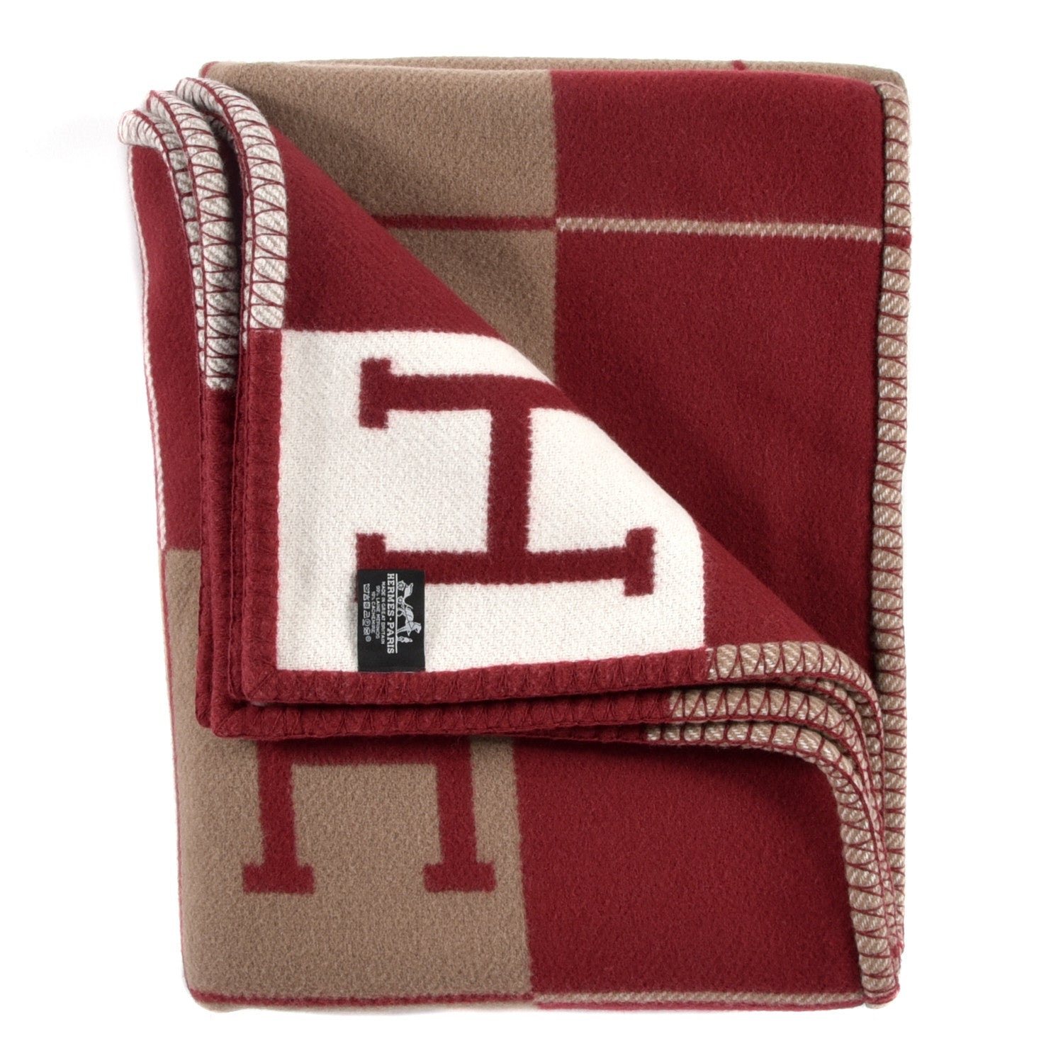 Hermes Wool Cashmere Avalon III Blanket Ecru Rouge H 4 of 5
