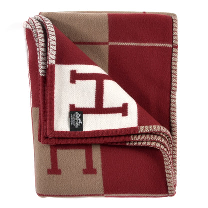 Hermes Wool Cashmere Avalon III Blanket Ecru Rouge H 4 of 5
