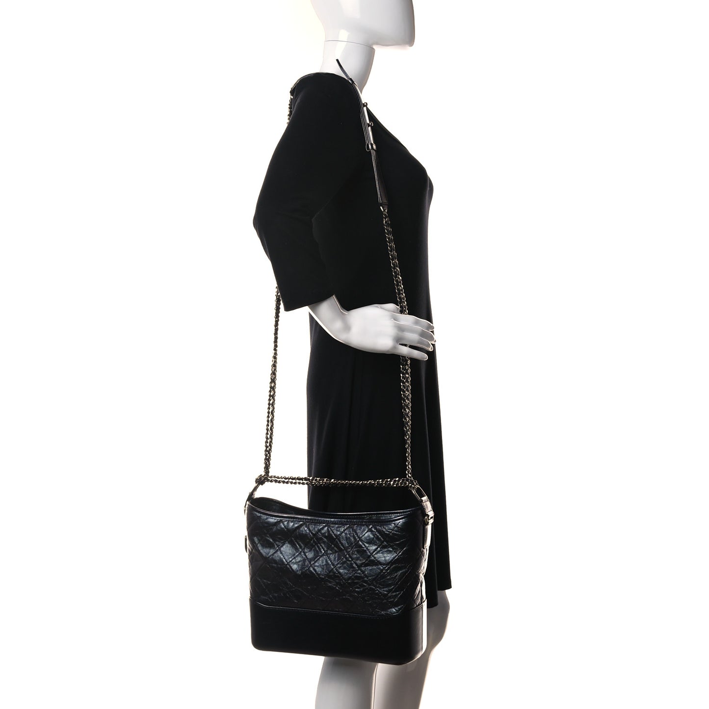 Iridescent Aged Calfskin Quilted Medium Gabrielle Hobo Black