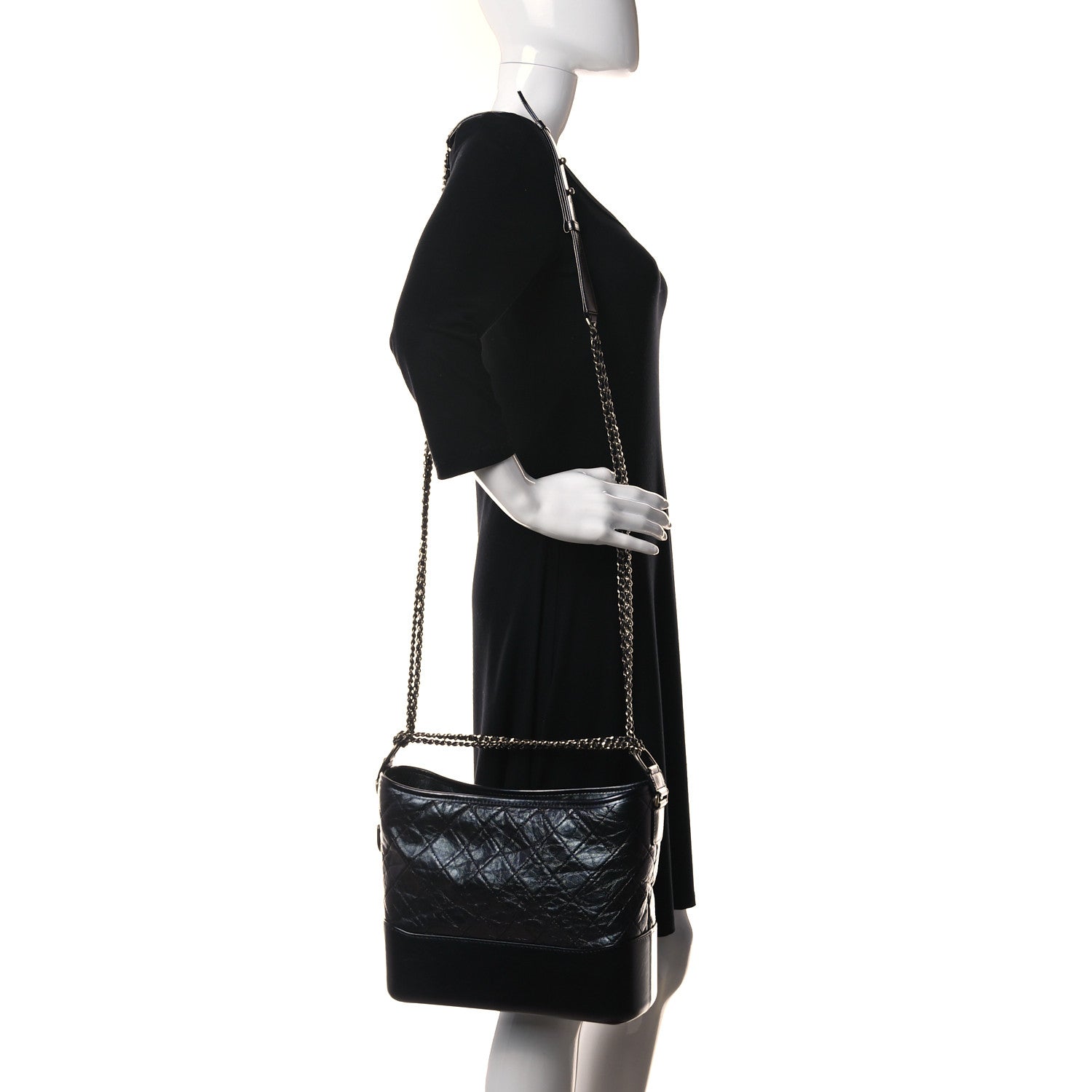 Chanel Iridescent Aged Calfskin Quilted Medium Gabrielle Hobo Black 2 of 12