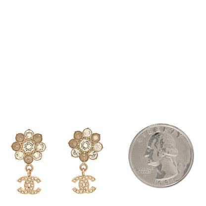 Chanel Crystal CC Flower Dangle Earrings Gold Beige 2 of 5