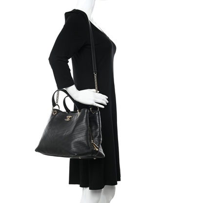 Chanel Calfskin Stitched Large Chevron Chic Shopping Bag Black 3 of 13