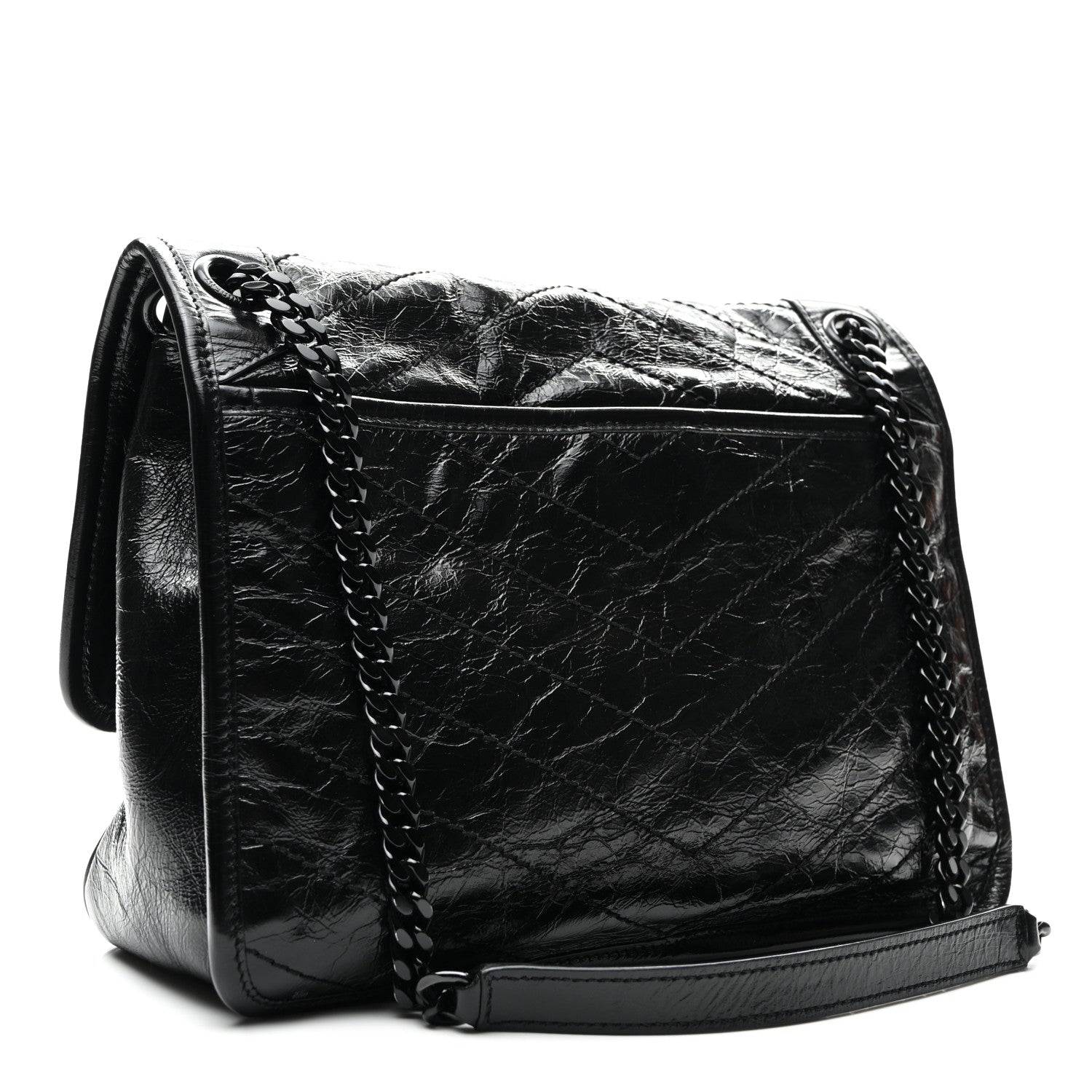Saint Laurent Crinkled Calfskin Matelasse Monogram Medium Niki Chain Satchel Black 3 of 9
