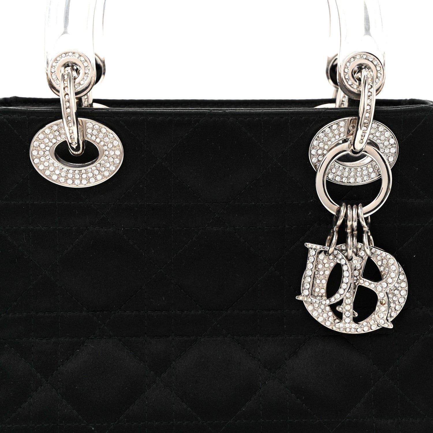 Christian Dior Satin Swarovski Crystal Acrylic PVC Cannage Mini Lady Dior Black 8 of 11