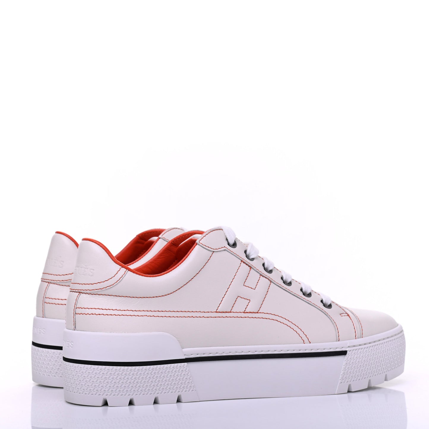 Calfskin Womens Voltage Sneakers 37.5 White Orange