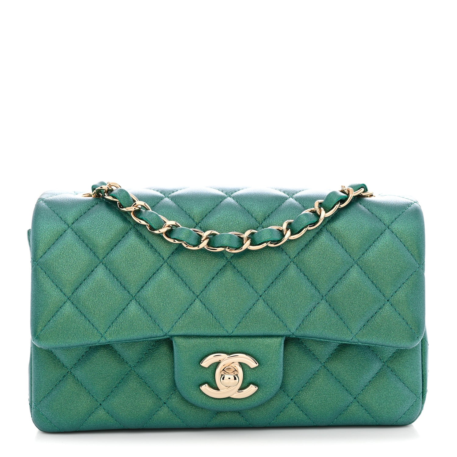 Chanel Iridescent Lambskin Quilted Mini Rectangular Flap Green 1 of 11