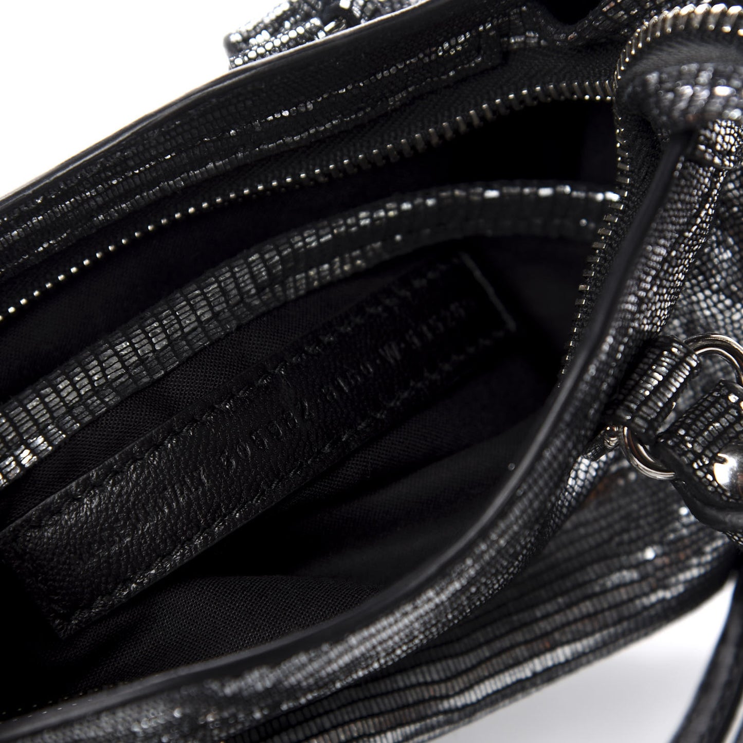 Metallic Calfskin Lizard Embossed Silver Metallic Edge Hardware Nano City Silver