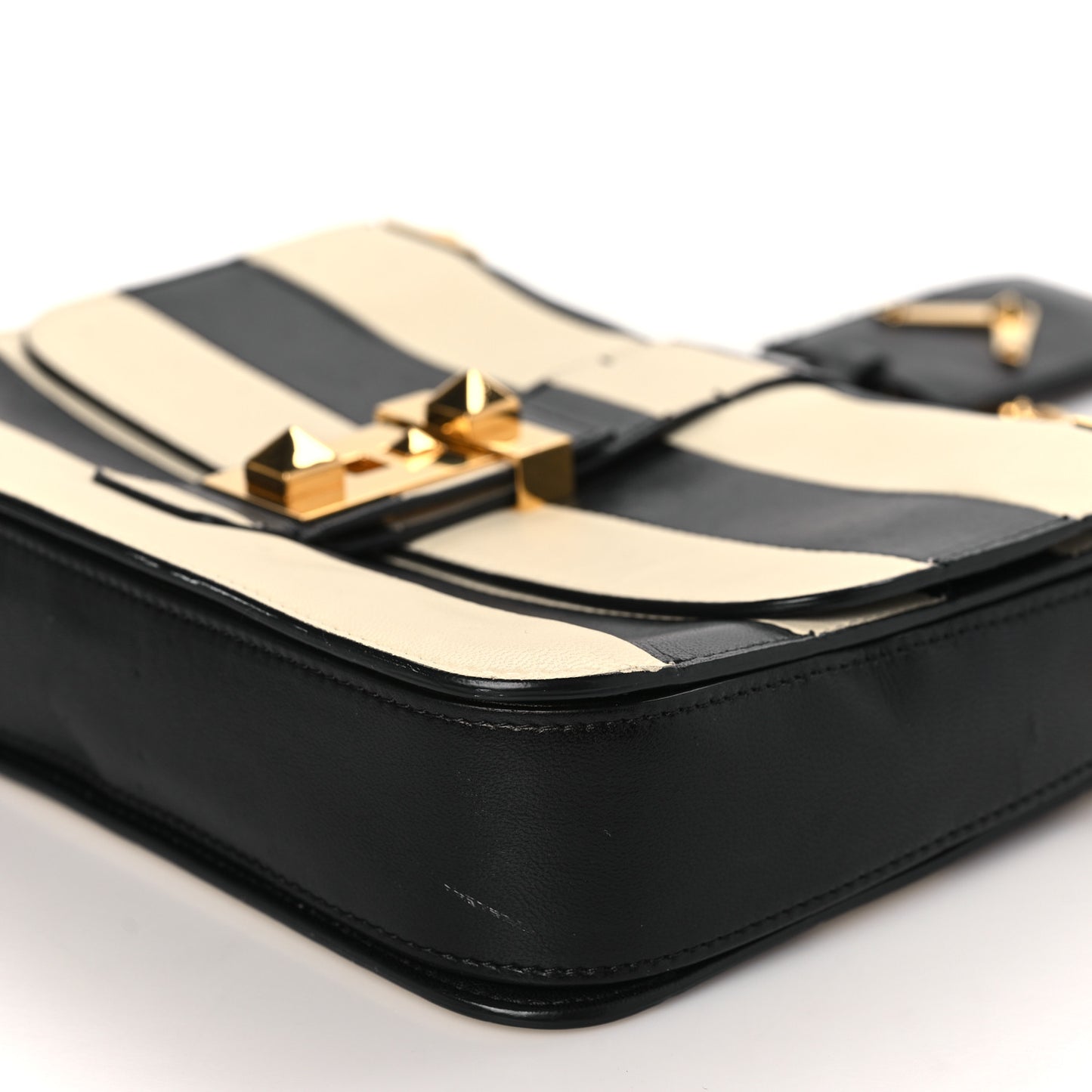 Nappa Striped B-Rockstud Flap Black Light Ivory