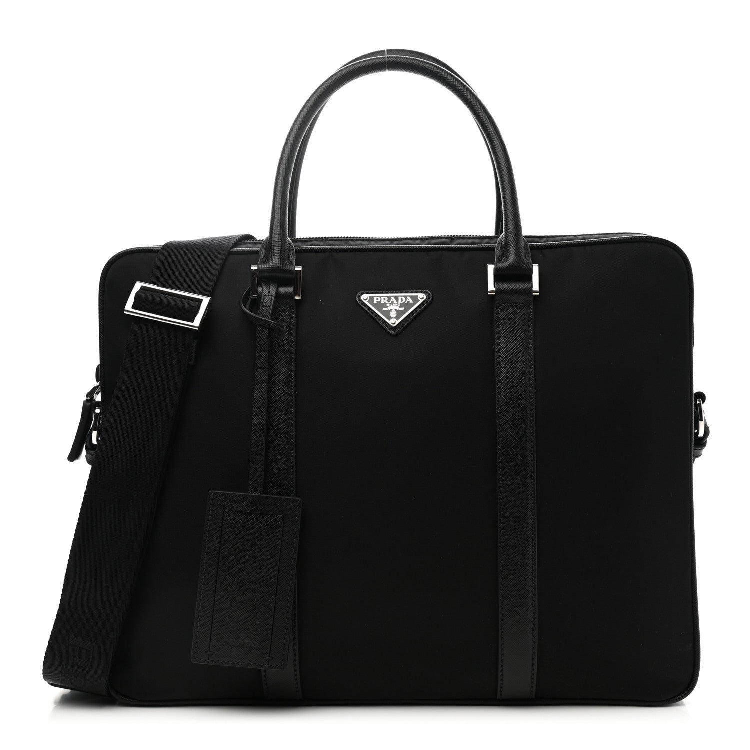 Prada Tessuto Nylon Saffiano Metal Triangle Logo Work Bag Black 1 of 11