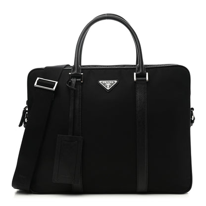 Prada Tessuto Nylon Saffiano Metal Triangle Logo Work Bag Black 1 of 11