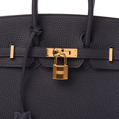 Hermes Togo Horseshoe Birkin 25 Bleu Nuit Rose Azalee 32 of 33