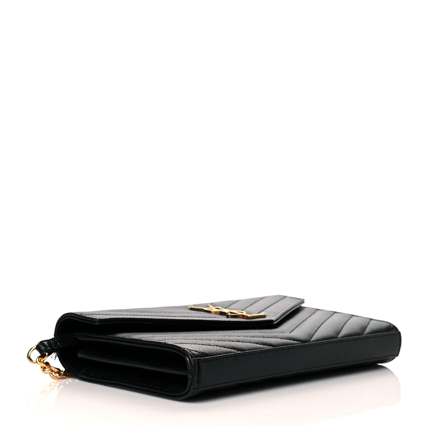 Grain De Poudre Matelasse Chevron Monogram Chain Wallet Black