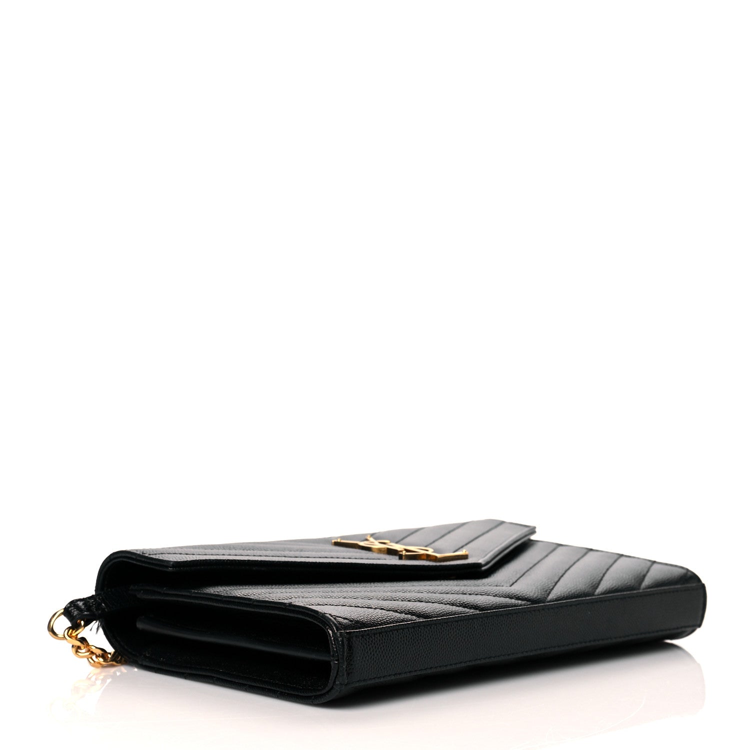 Saint Laurent Grain De Poudre Matelasse Chevron Monogram Chain Wallet Black 4 of 11