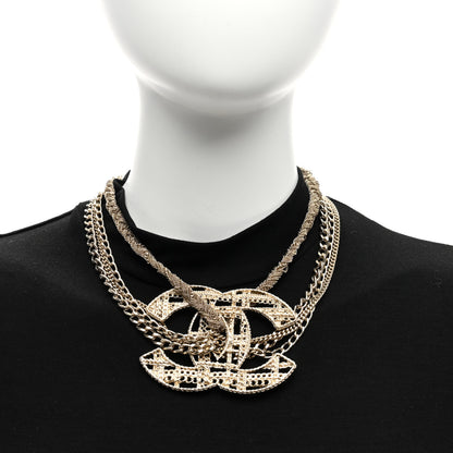 Chanel Tweed Effect Multi Strand CC Large Pendant Necklace Gold 2 of 5