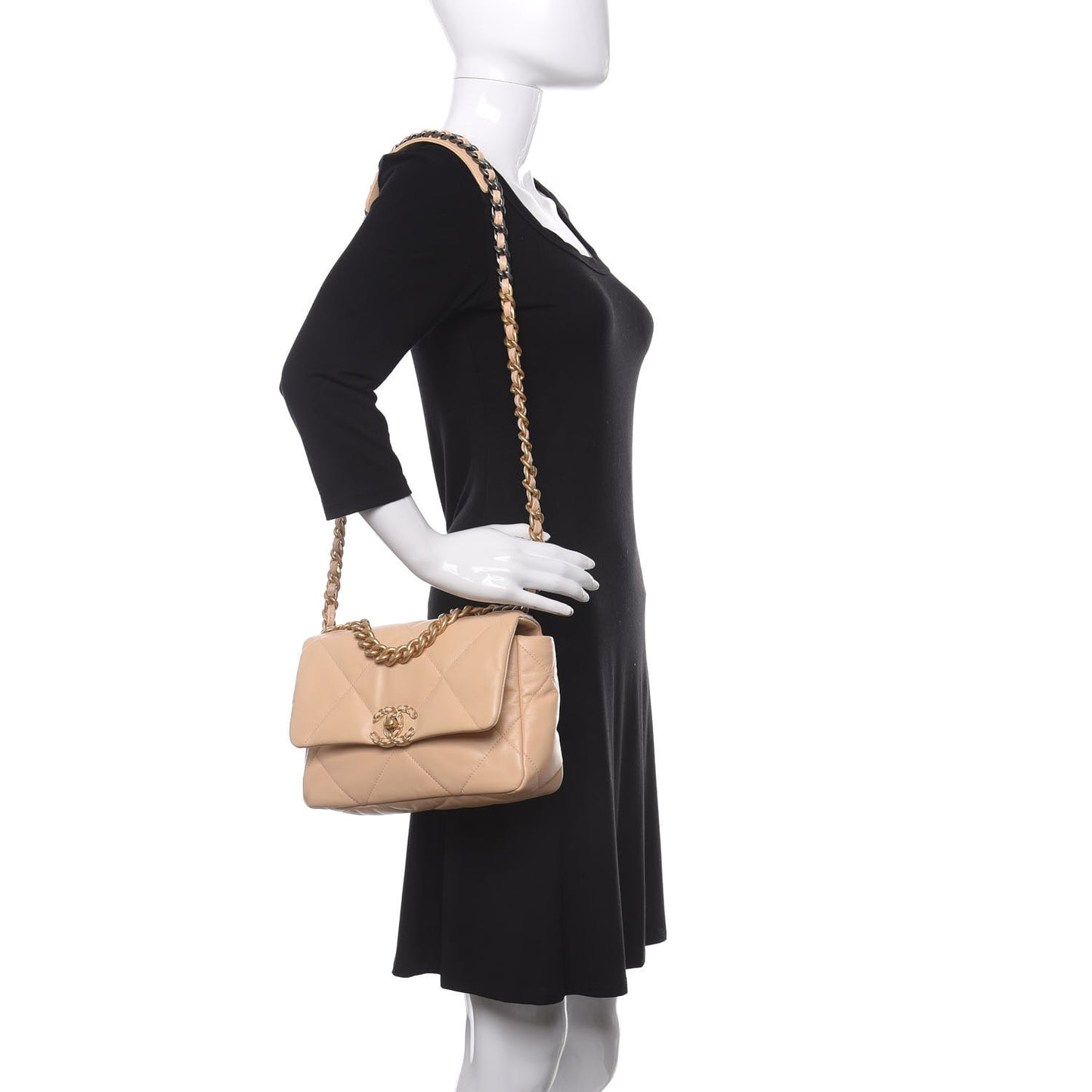 Shiny Goatskin Quilted Medium Chanel 19 Flap Beige