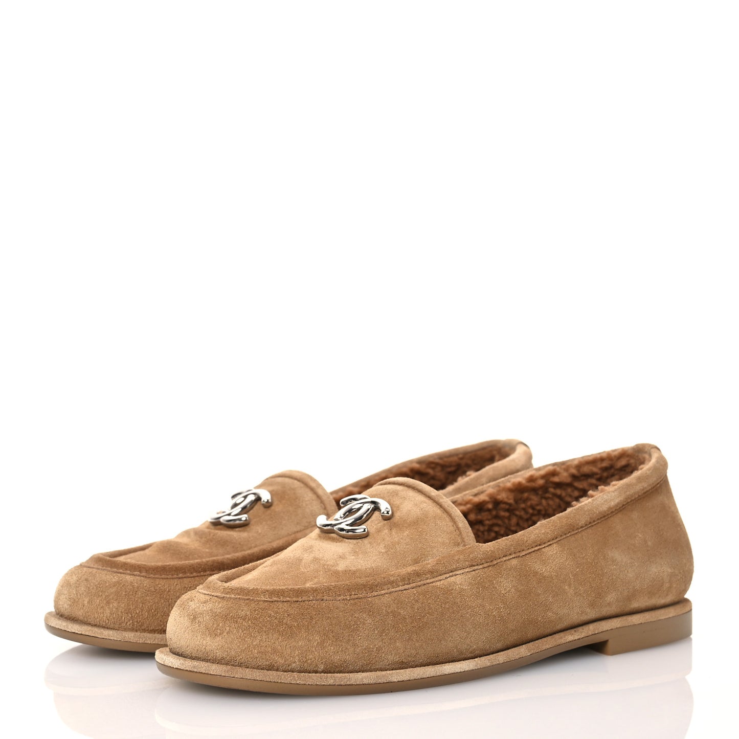 Suede Calfskin CC Loafers 37 Dark Beige