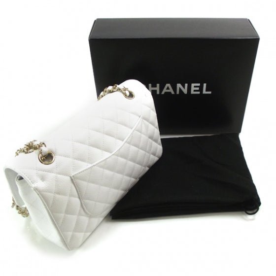 Caviar Quilted Medium Double Flap White