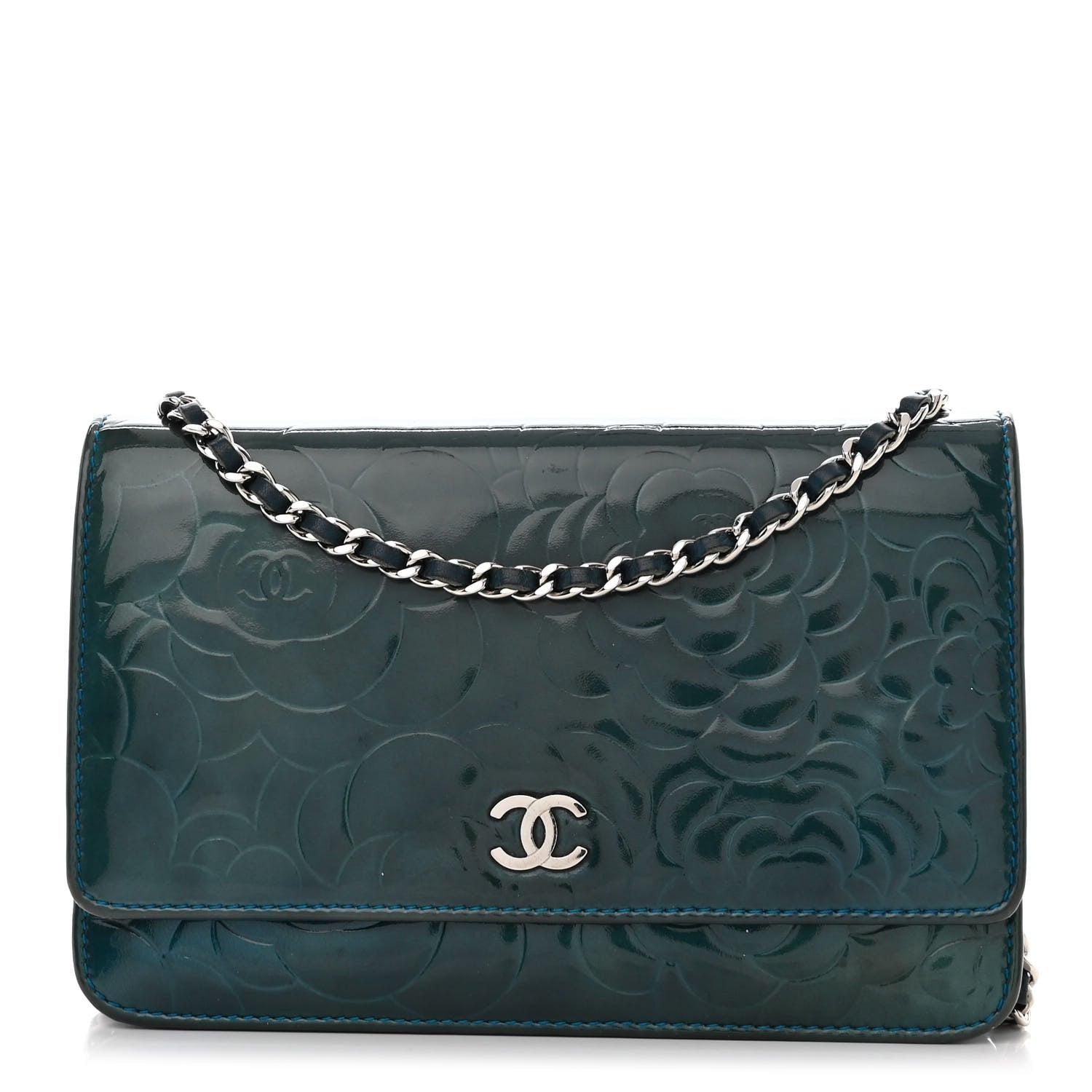 Chanel Patent Camellia Wallet on Chain WOC Royal Blue 1 of 14
