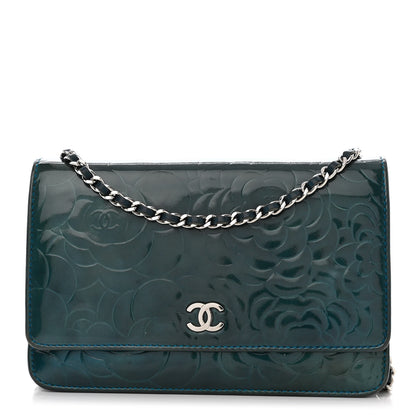 Chanel Patent Camellia Wallet on Chain WOC Royal Blue 1 of 14