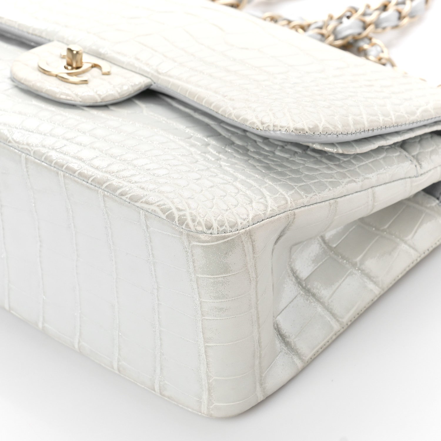 Chanel Iridescent Alligator Jumbo Double Flap Light Grey 9 of 10