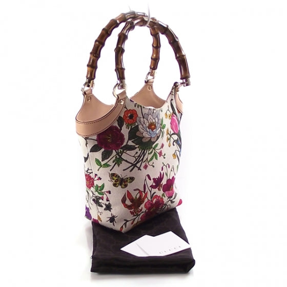 Canvas Bamboo Flower Garden Tote White