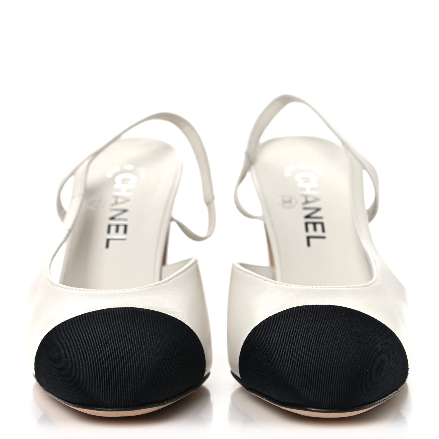 Chanel Lambskin Grosgrain Cap Toe CC Slingback Pumps 38.5 White Black 3 of 9