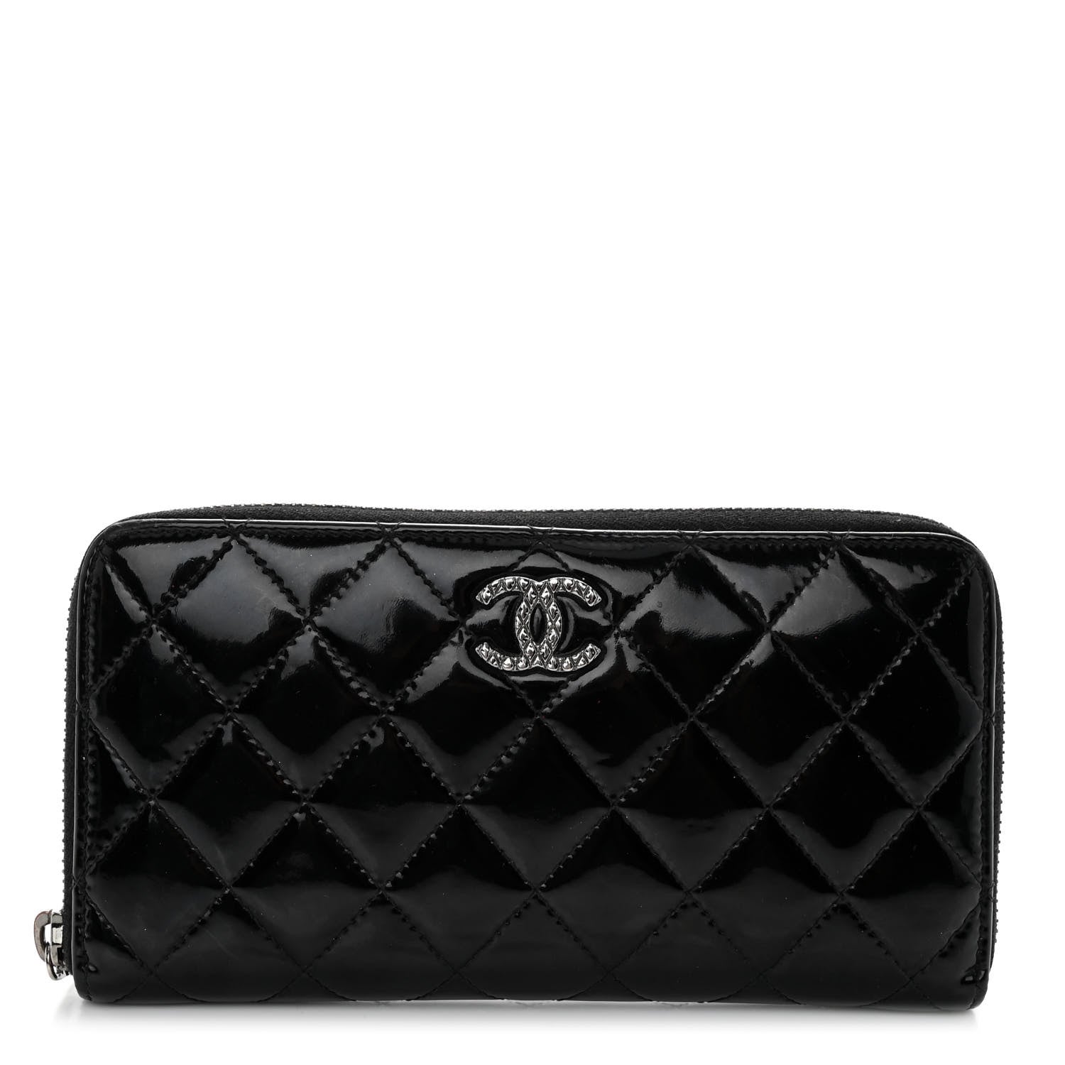 Chanel Patent Quilted Zip Around Wallet Black 1 of 11
