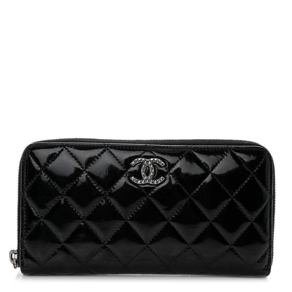 Chanel Patent Quilted Zip Around Wallet Black 1 of 11
