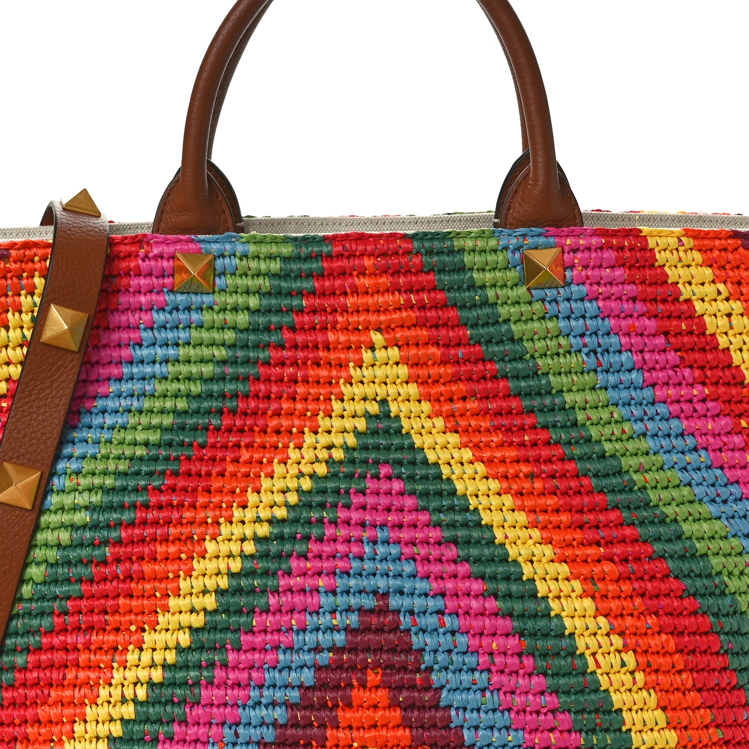 Valentino Garavani Raffia Calfskin Rockstud Summer Tote Multicolor 7 of 13