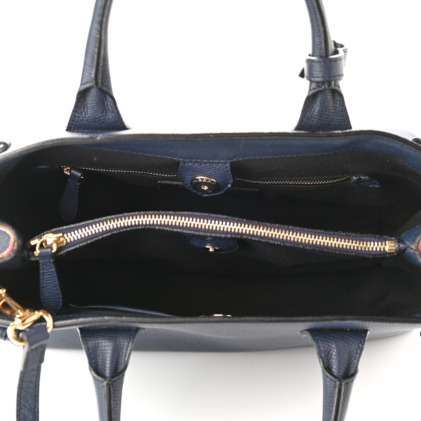 Grainy Calfskin House Check Medium Banner Tote Ink Blue