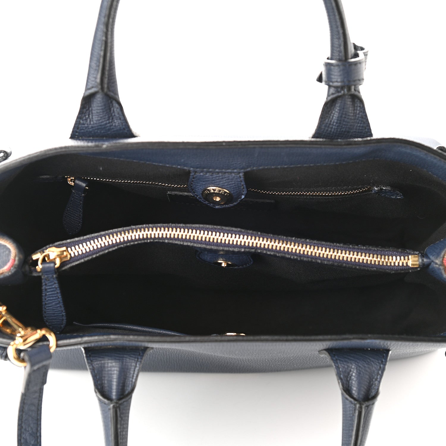 Burberry Grainy Calfskin House Check Medium Banner Tote Ink Blue 9 of 12