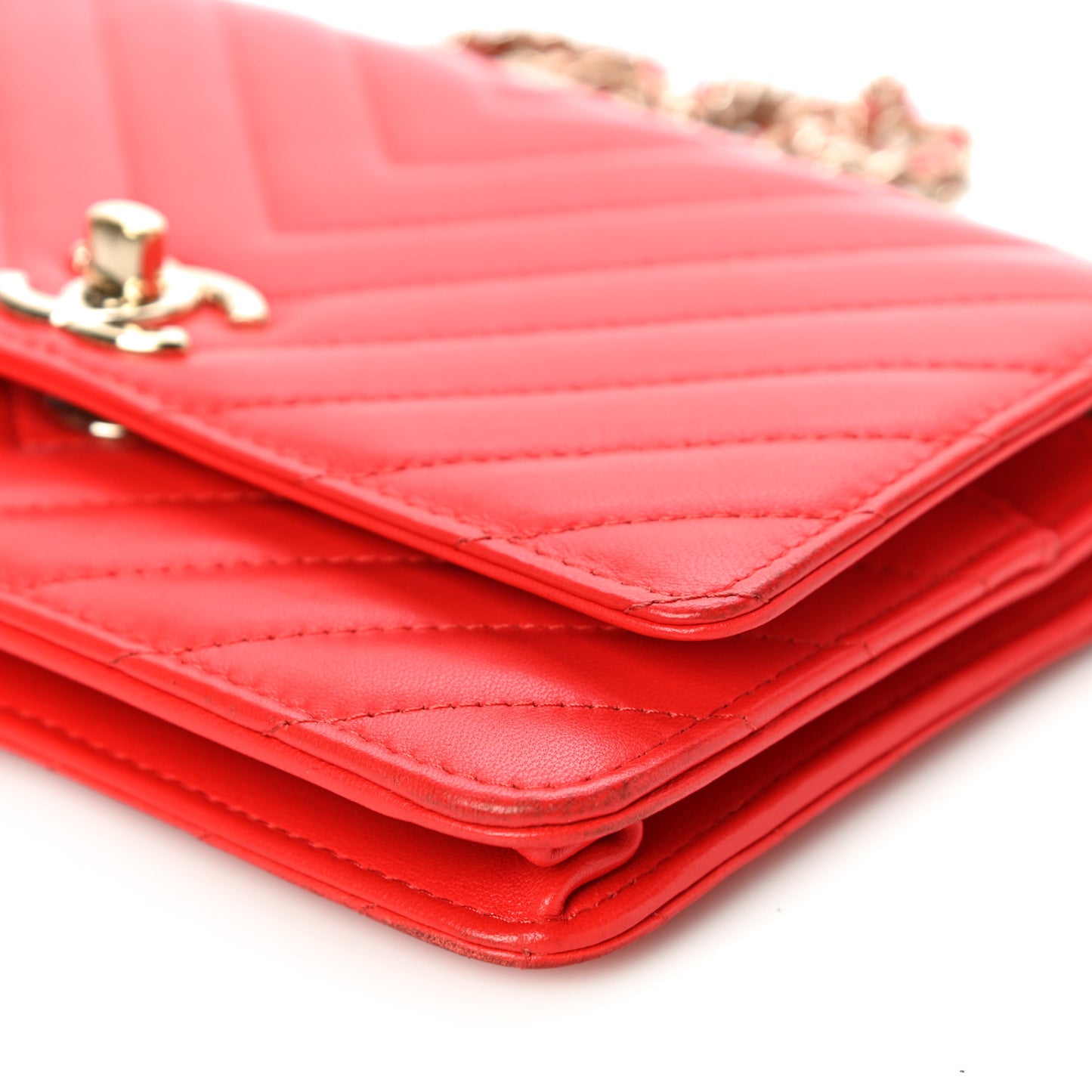 Lambskin Chevron Quilted Trendy CC Wallet On Chain WOC Red