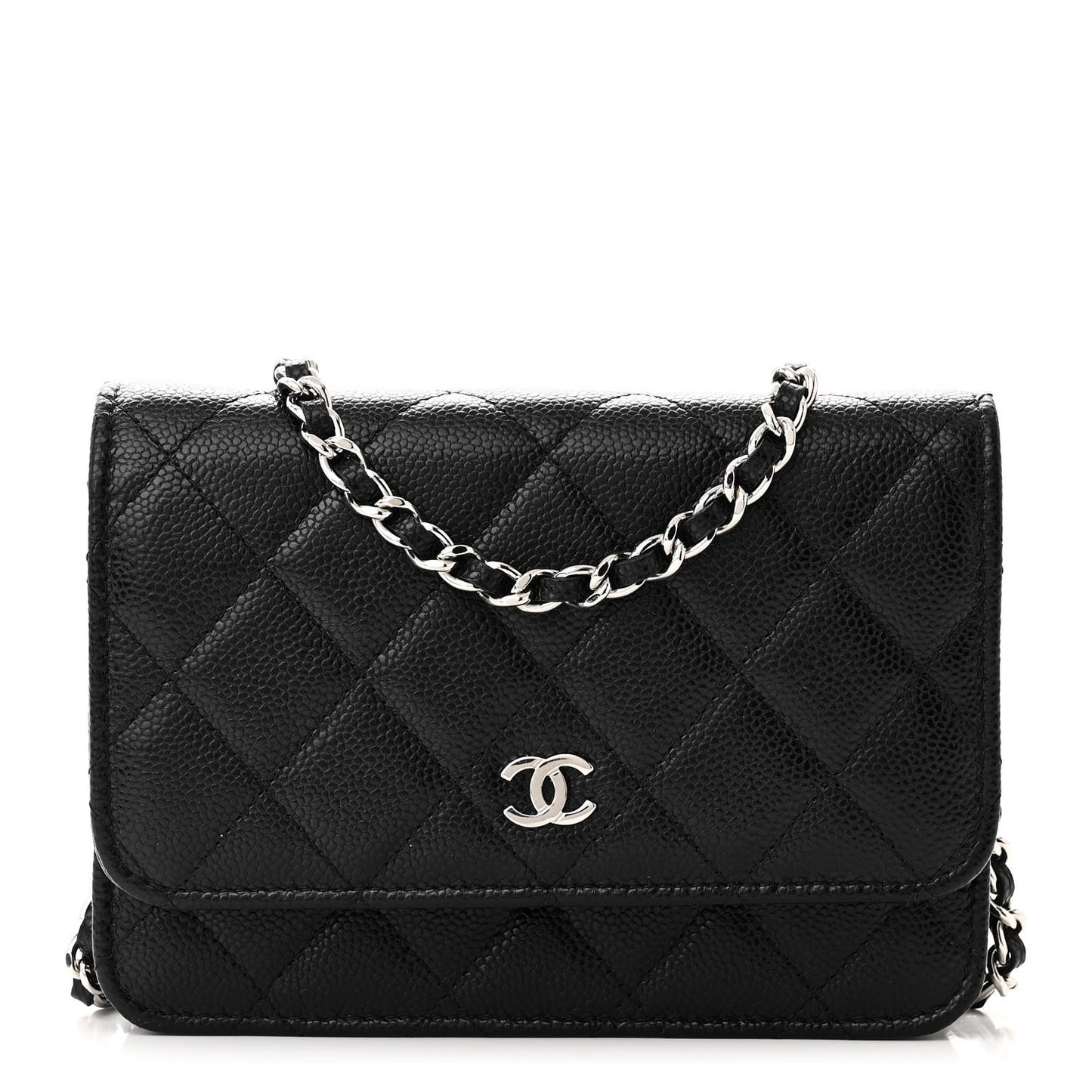 Caviar Quilted Mini Wallet On Chain WOC Black