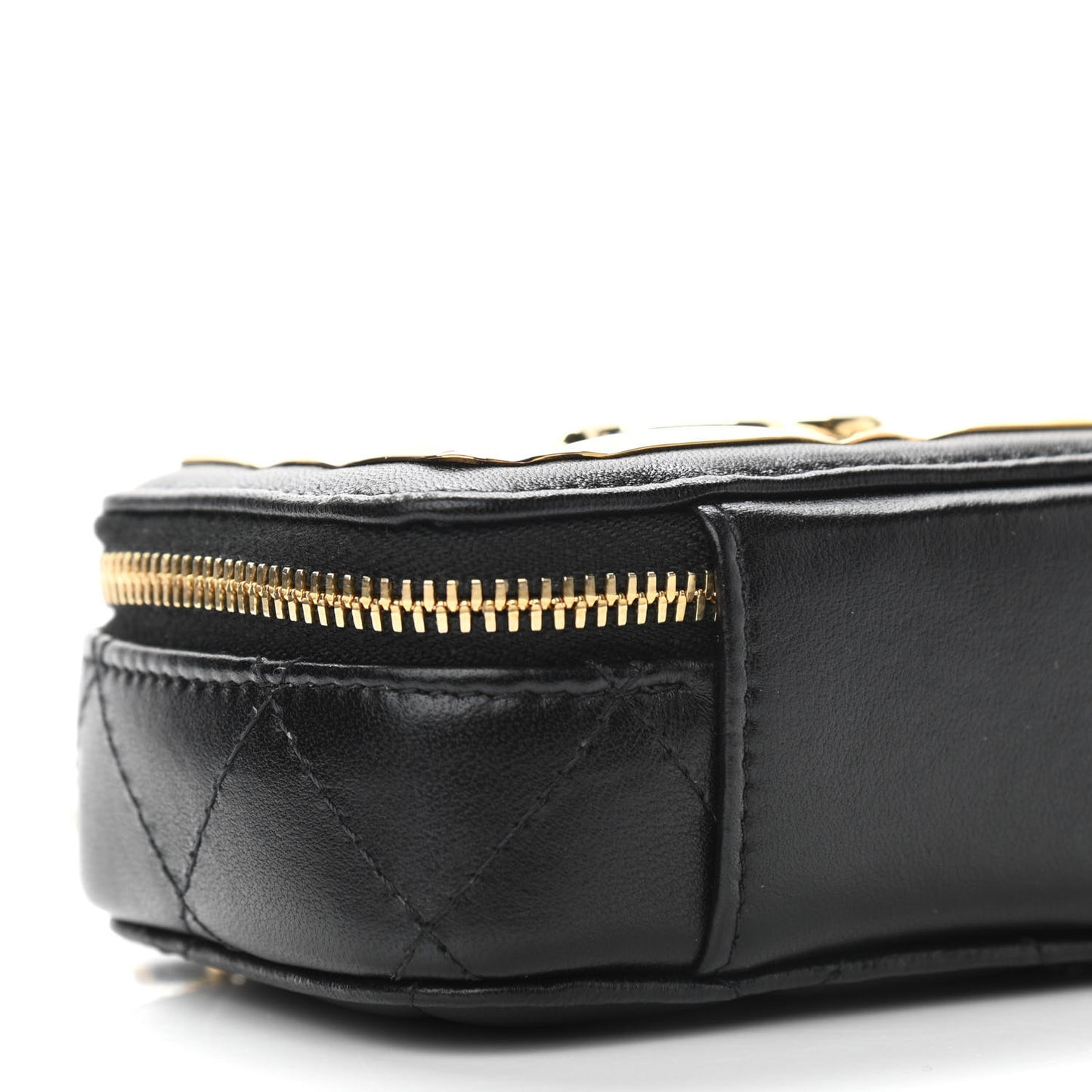 Lambskin Quilted Mini Golden Plate Clutch With Chain Black