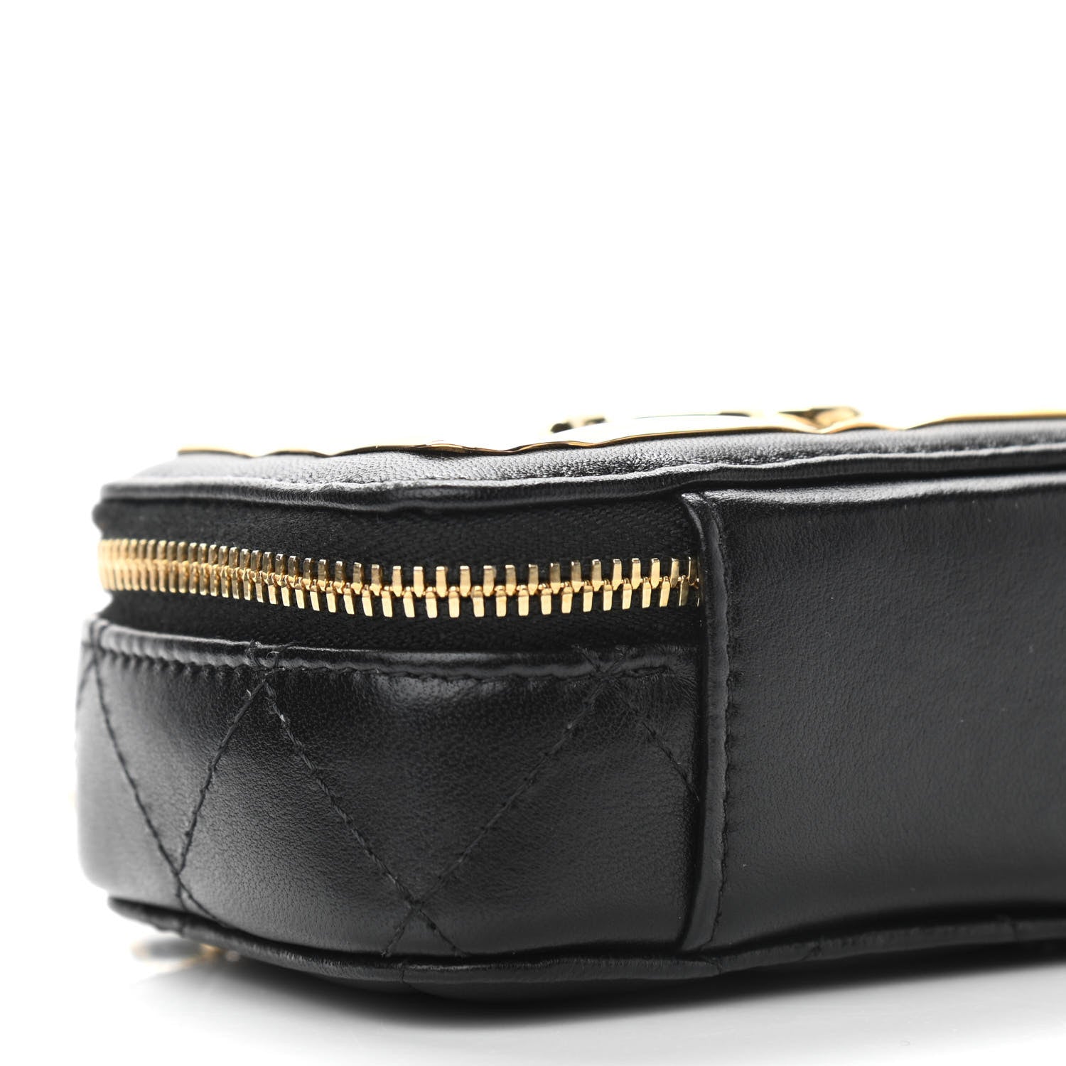 Chanel Lambskin Quilted Mini Golden Plate Clutch With Chain Black 10 of 11